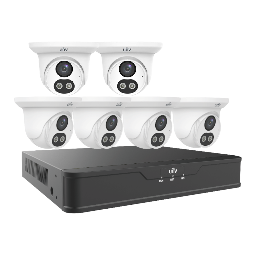 EK-S31P8DLT46T2 Uniview Dual Light 8 Channel Surveillance Kit with (6) 4MP Turret Domes, (1) 4K 8 Channel NVR and 2TB HDD