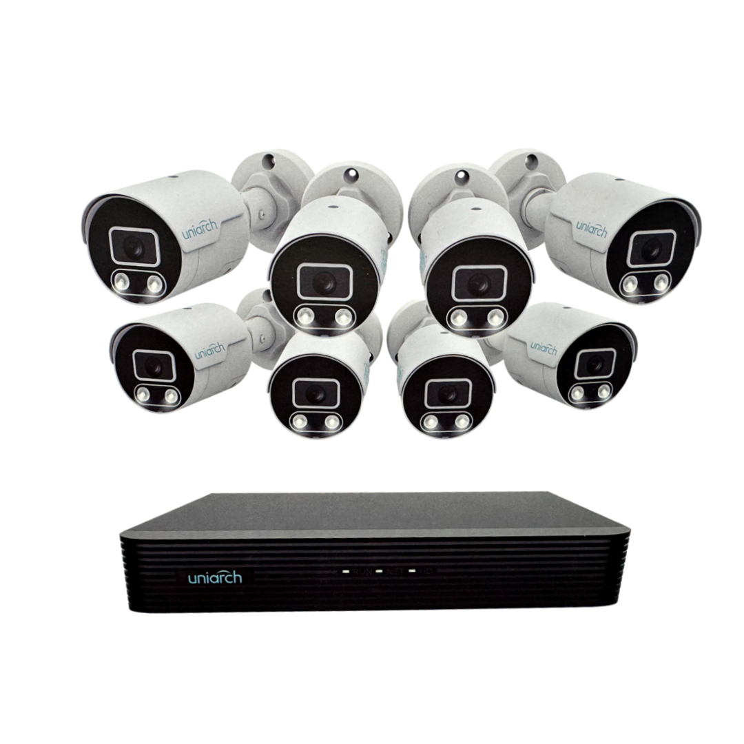 K2-2108/80B8-F28 Uniarch 8 Channel Active Deterrence 4K Surveillance System with 8 Cameras, HDD